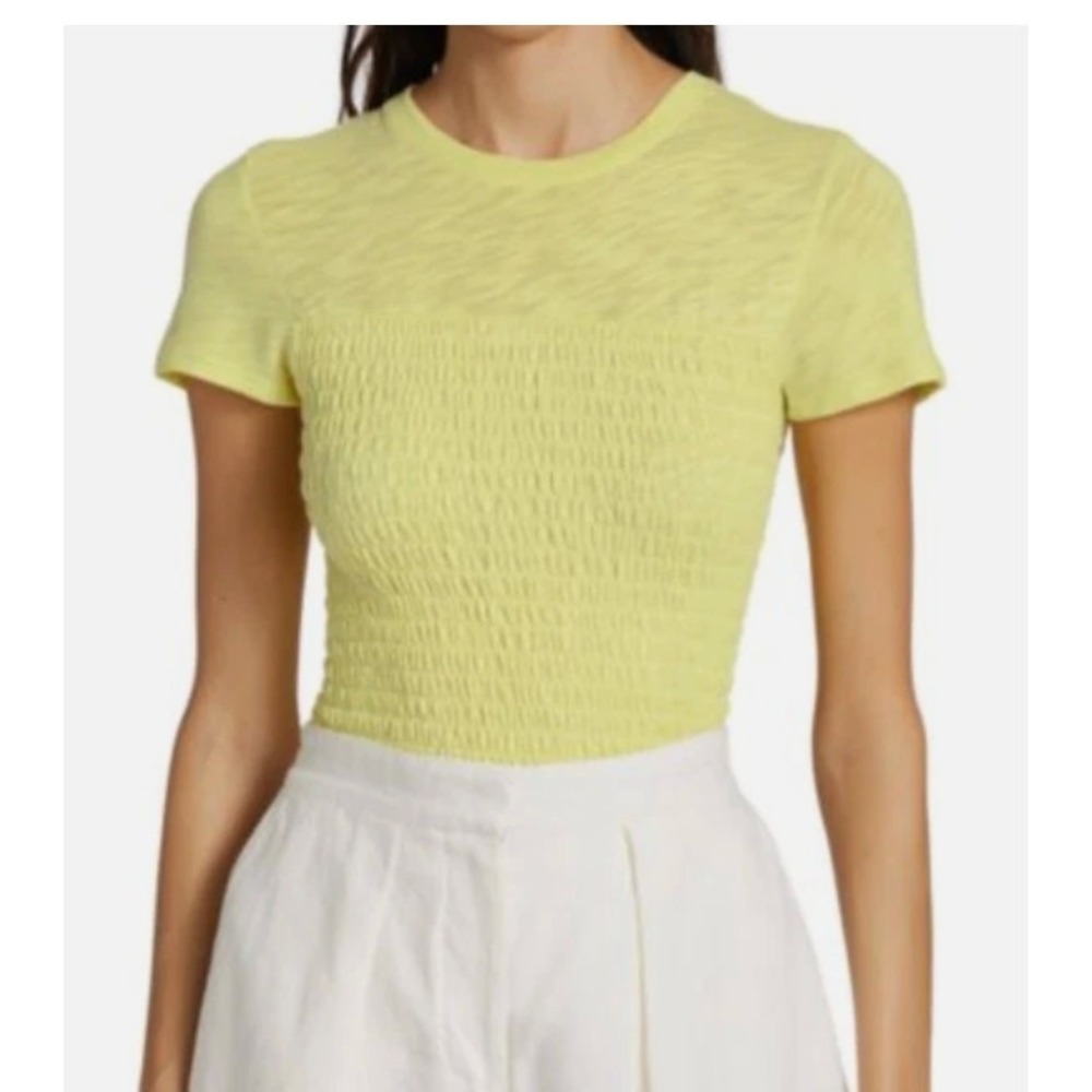 ATM Anthony Thomas Melillo Tee Women Large Yellow Smocked Slub Cotton